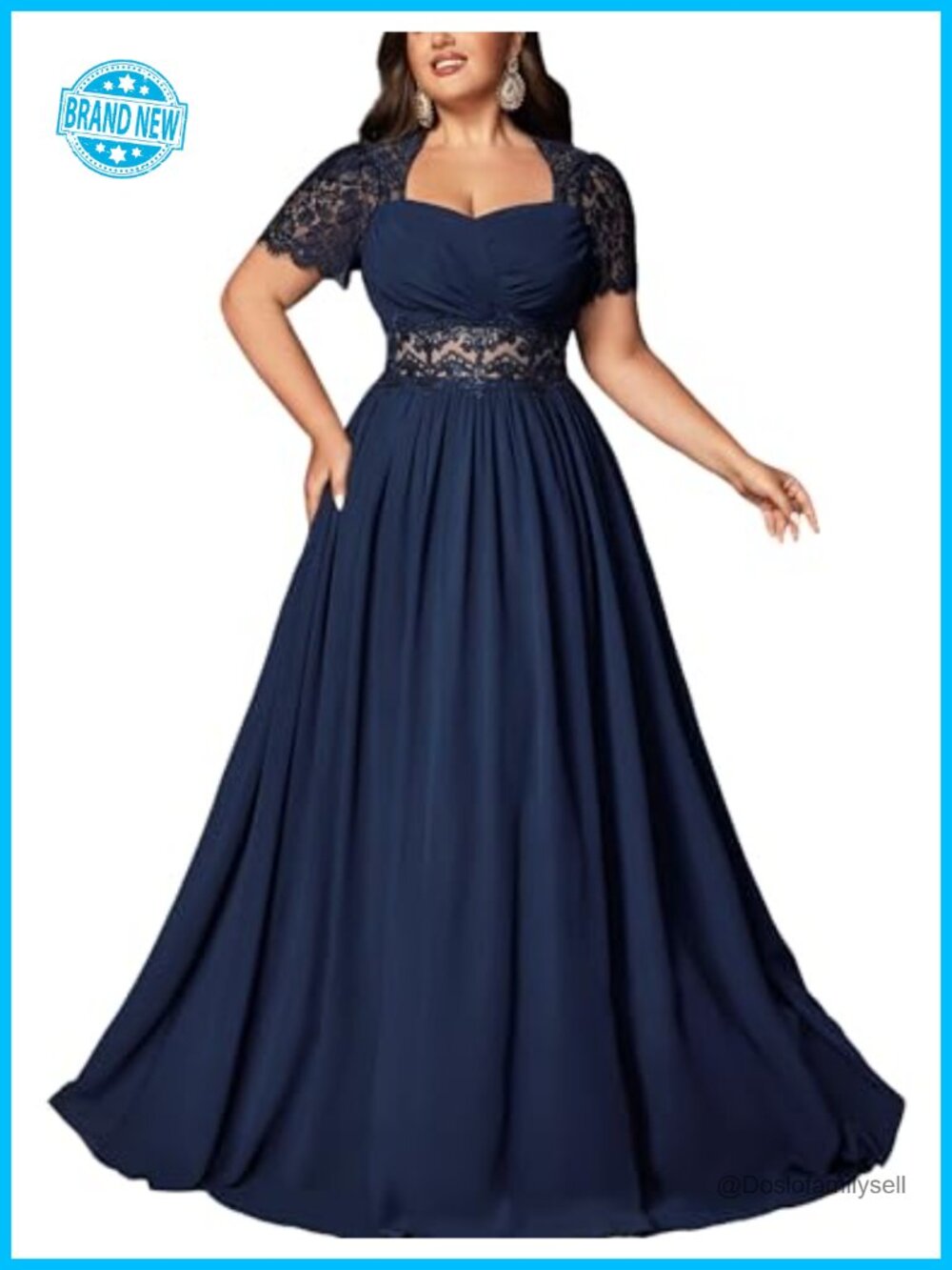 Plus Size Chiffon A Line Formal Dress Lace Short Sleeve Bridesmaid Prom